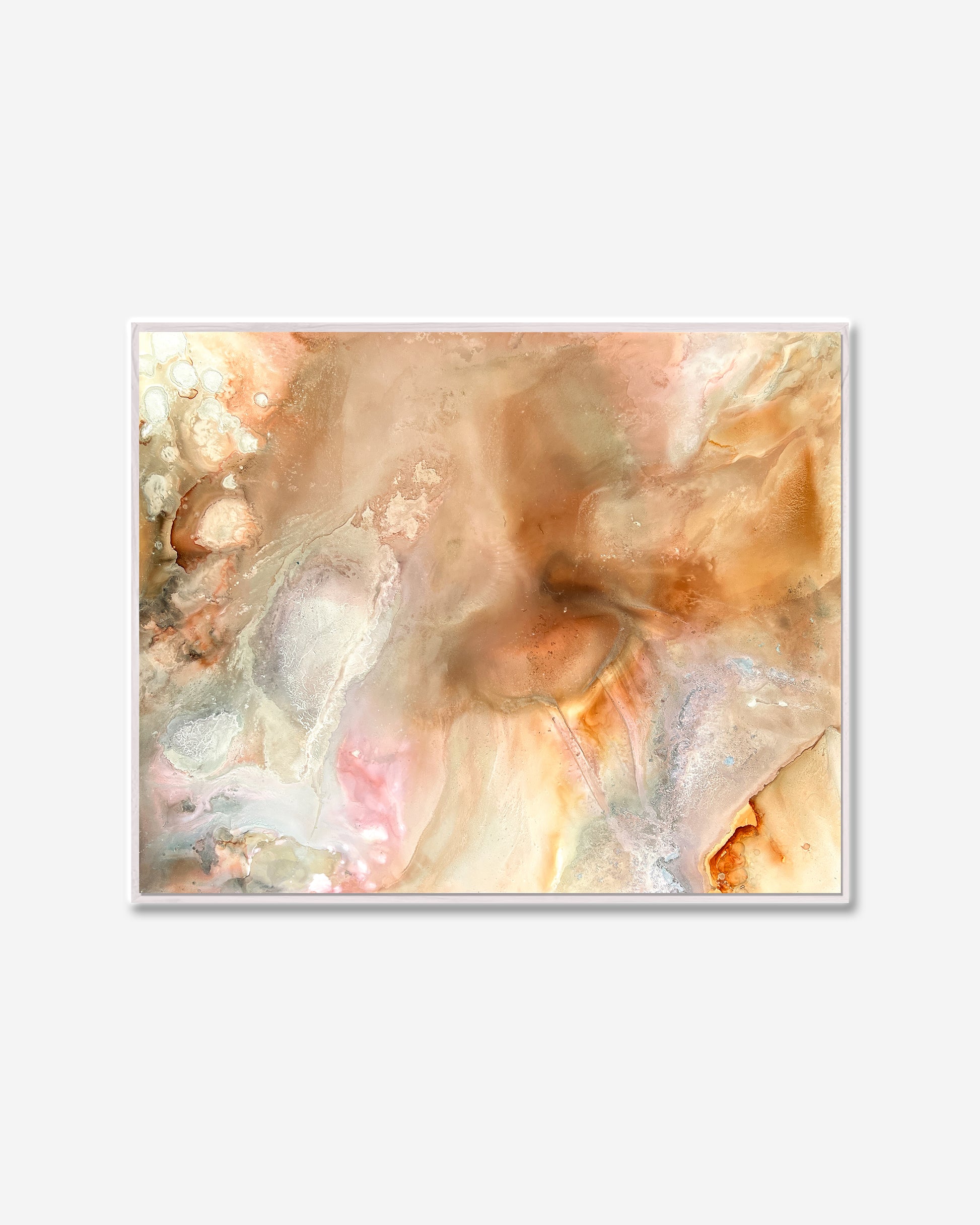 Abstract art print with soft peach and beige colors on a white background